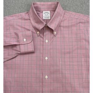 Brooks Brothers Shirt Mens 16 - 32 Plaid Supima Cotton Blend Stretch Button Down